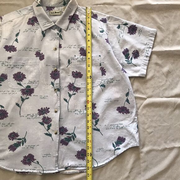 Vintage 90s LL Bean Blue Floral Botanical 100% Cotton Collared Shirt L/XL - Picture 7 of 8